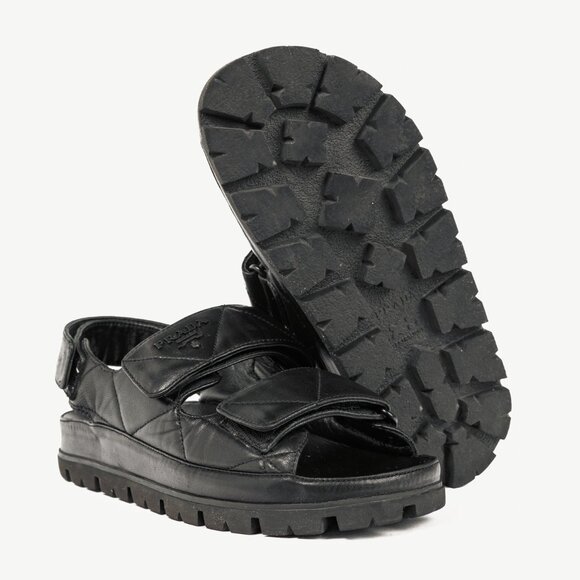 Prada Black Quilted Lamb Leather Sandals - Picture 5 of 12